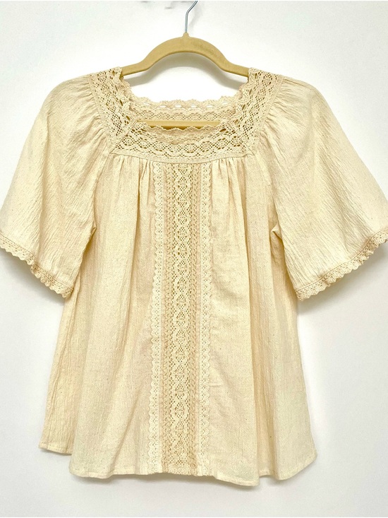 Tops - Women’s Cream Lace-Trim Peasant Top